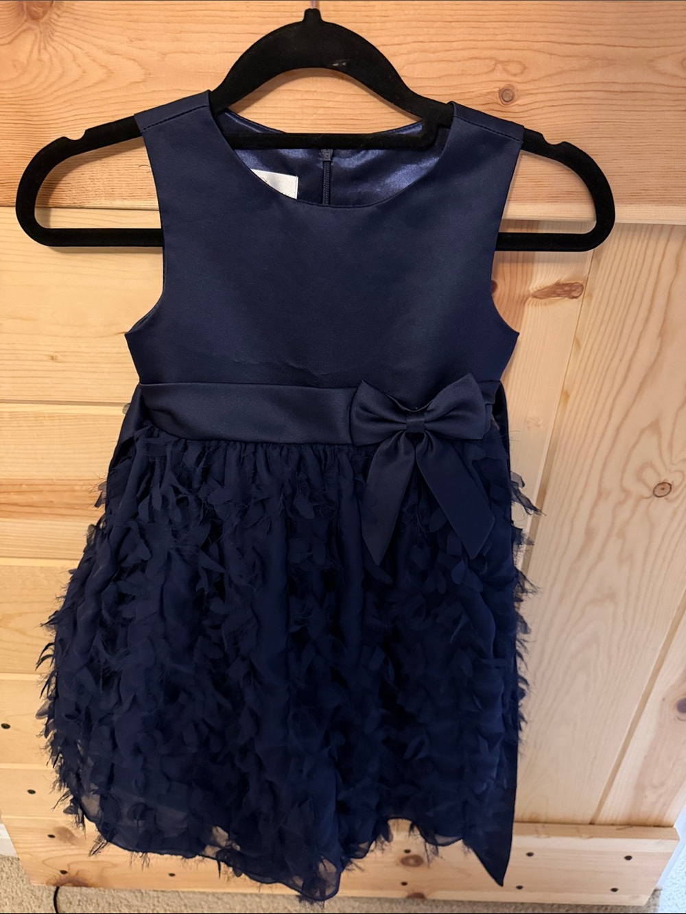 American Princess Navy Satin Bodice Ruffled Skirt Dress with Side Bow (76)